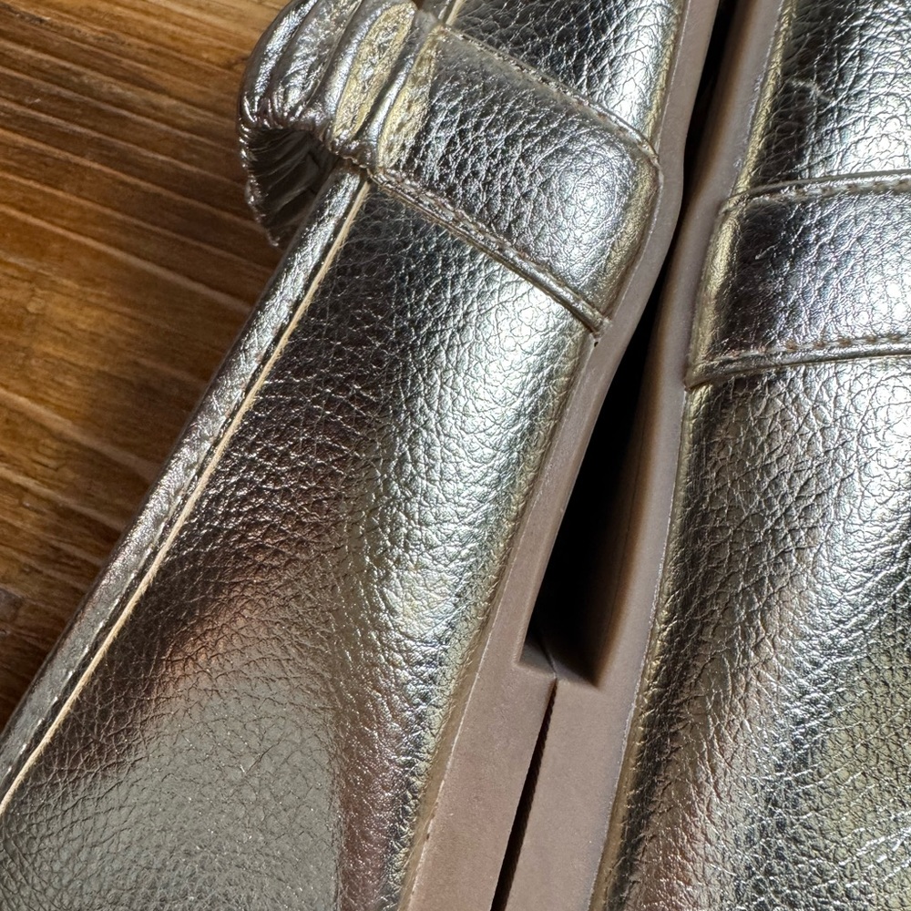 MIA Metallic Gold Ruched Strap Mary Jane Flats - Picture 10 of 12